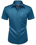 Alimens & Gentle Mens Short Sleeve Dress Shirts Wrinkle Free Solid Casual Button Down Shirts with Pocket Azure Blue