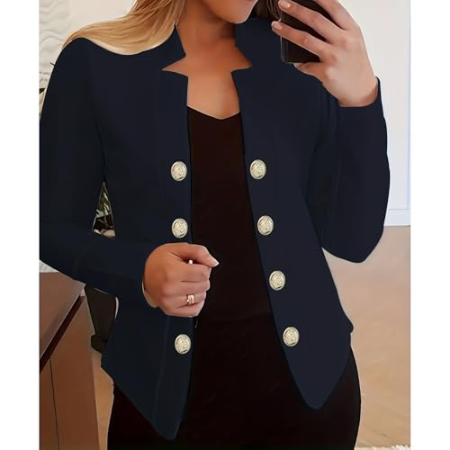 Women's Business Blazers Casual Long Sleeve Office Blazers Trendy Solid Color Gold Button Open Front Suit Jackets2