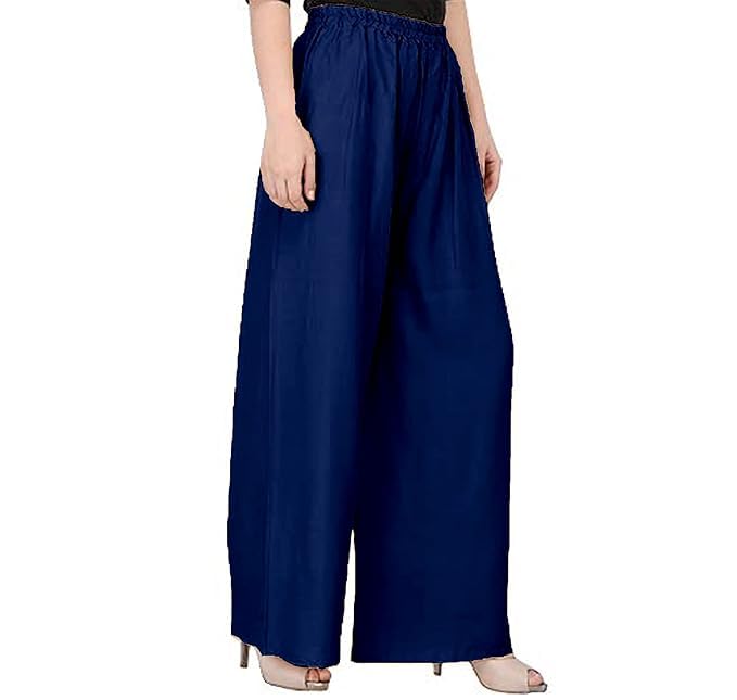 Plain Plazo Women Rayon Loose Fit Flared Palazzo Pants Soft Stylish & Comfortable Bottom Wear Casual Plaazo for Girls Office, Stylish Flared Palazzo Trousers Wide Leg Navy Blue Colour (Large)-image-43