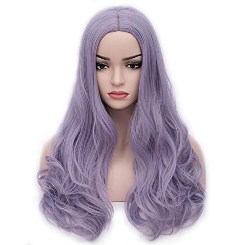 BERON 24’’ Long Wavy Wig Center Parted Purple Wigs Wig Cap Included (Mix Purple)