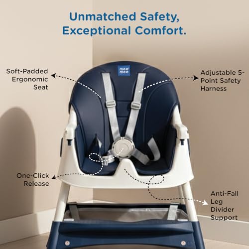 Image of Mee Mee Cherub Baby High Chair for Baby Feeding, 5-in-1 Convertible Kids Feeding Chair Compact Fold, High Adjustable, Play Chair Booster Seat Dual Meal Trays, 0.5 to 3 Years Kids (Blue)