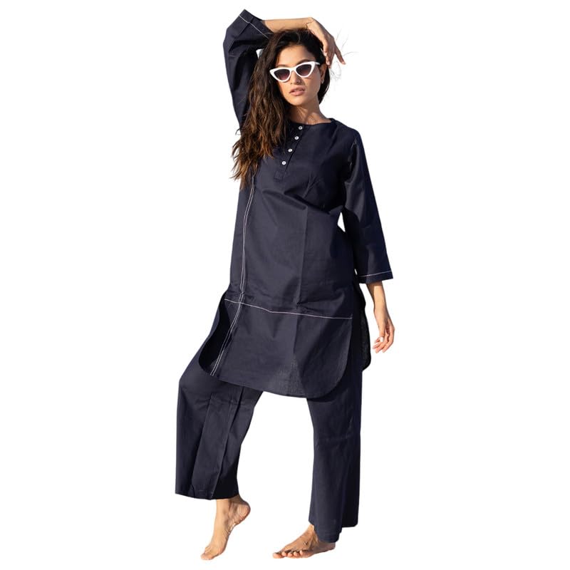 Babli Women’s Night Blue Pure Cotton Embroidered Co-ord Set