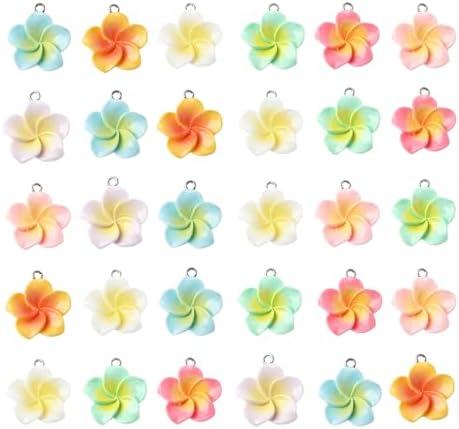 Ximimark 30pc Random Color Glossy Five Petals Small Flowers Charms Summer Style Colorful Resin Flower Pendants For DIY Necklaces, Earrings, Pendants, Keychains And Other Accessories image 2