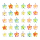 Ximimark 30pc Random Color Glossy Five Petals Small Flowers Charms Summer Style Colorful Resin Flower Pendants For DIY Necklaces, Earrings, Pendants, Keychains And Other Accessories