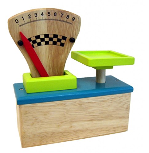 Türkise Kaufladen-Waage aus Holz mit beweglichem Gewichts-Zeiger + Skala von 0-9 / Altersempfehlung: ab 4 Jahre