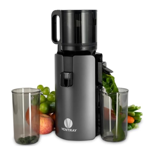 Ventray Extractor de Zumos y Verduras | 120mm Slow Juicer | 1.2L Capacidad | Prensado en Frío | Doble Filtrado | Prensado Secundario | Sin BPA | 250W | Fácil Limpieza | Para Frutas y Verduras - Negro