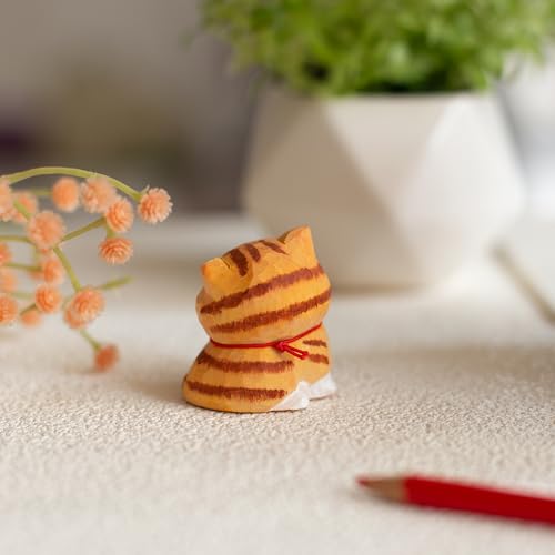 Figura de gato naranja tallado a mano en madera 1.6" miniatura 4