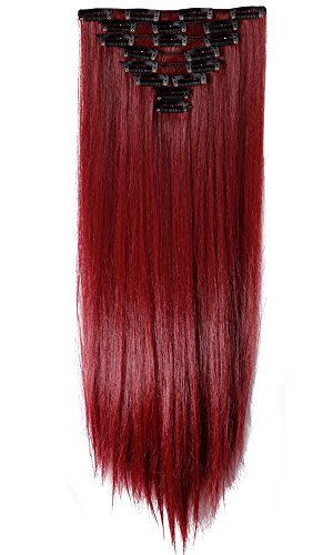 S-noilite 17-26 Inches(43-66cm) 8pcs Long Full Head Clip in Hair Extensions Sexy Lady Fashion Choice USA Local Post (26"-Straight, maroon mix dark red)