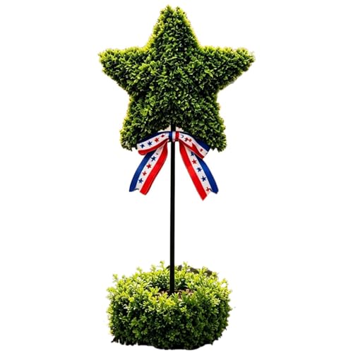 Genérico Topiario 4 luglio, resistente alle intemperie, con picchetto a stella, pianta artificiale 4 luglio, per interni, esterni, casa, giardino, patio, portico, prato, casa di campagna e