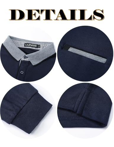 Camiseta polo para hombre de manga larga, estilo clásico con cuello a cuadros, ajuste slim, 100 % algodón miniatura 5