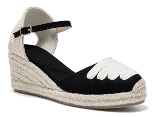 Image of Womens Espadrille Wedge Sandals Closed Toe Platform Lace Up Ankle Strap Slingback Summer Dress Shoes