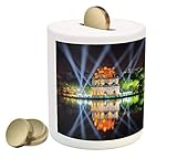Lunarable Vietnam Piggy Bank, Night View of The Hoan Kiem Lake and The Turtle Tower Centre of Hanoi Touristic, Ceramic Coin Bank Money Box for Cash Saving, 3.6' X 3.2', Multicolor