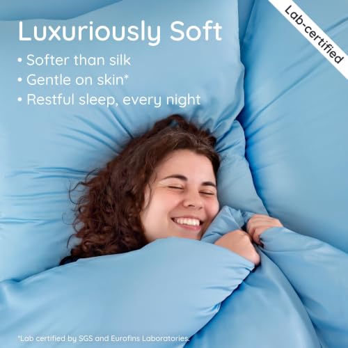 Image of Bambaw 100% Viscose Derived from Bamboo Duvet Cover King Size - 3 Piece Cooling Duvet Cover Set, Luxury Duvet Cover King Size, Breathable Duvet Cover King, Soft Bedding Set, No Comforter (Dream Blue)