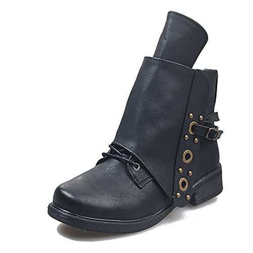 smilebuy Bottes en cuir en peluche à talons épais et fermeture à glissière latérale à tête carrée vintage pour femmes Pointues européennes de américaine rétro Bottes Cover