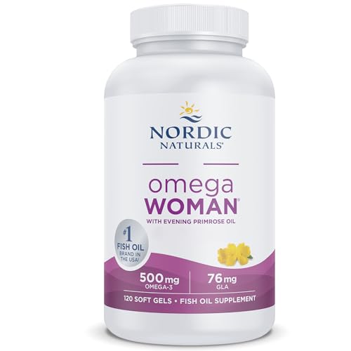Nordic Naturals, Omega Woman, 500mg Omega-3, con Aceite de Onagra, Alta Dosificación, Sabor Limón, 120 Cápsulas blandas, Testado en Laboratorio, Sin Soja, Sin Gluten, No GMO