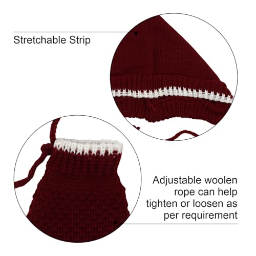 Image of Babies Woolen Sweater for Boys and Girls 6 to 12 Months, Maroon, Long Sleeve, V-Neck, 3 Pcs Set with Cap and Socks