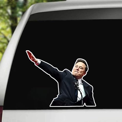 Image of Elon Funny Face Roman Salute Sticker - Vinyl Decal Pack of 3 - 5 Inch Wide by 3.5 Inch Height - Waterproof and Removable Decals for Cars, Laptops, Water Bottles, Windows, Toolboxes, Meme Sticker