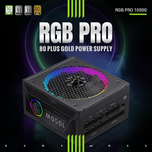 Image of GAMEMAX 1050W 80+ Gold Fully Modular Power Supply, ATX 3.1 Version with LLC + DC-DC Circuit, Full-Range 110-240V, ARGB 140mm Fan with Sync, 105C Mainstream Japanese Capacitors (RGB PRO 1050G)