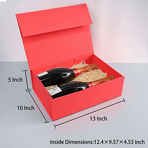 Image of LIFELUM Christmas Boxes 2 Pack 13.85 x 8.35 x 4.45 inch Large Gift Boxes with Magnetic Lids for Presents Red Gift Boxes Valentine's Gift Box Contains Card, Ribbon, Shredded Paper Filler