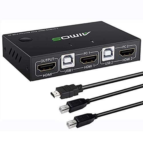 Image of KVM Switch 2 Ports, USB HDMI Switcher Box 2 In 1 Out For 2 Computers Share Keyboard, Mouse And Monitor Support 4K@30Hz for Laptop, PC With Windows /Linux /Mac System, With 2x USB, 1x HDMI Cable