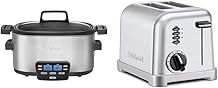 Cuisinart MSC-600 3-In-1 Cook Central 6-Quart Multi-Cooker Slow Cooker, Brown/Saute, Steamer & CPT-160 Metal Classic 2-Slice Toaster, Brushed Stainless