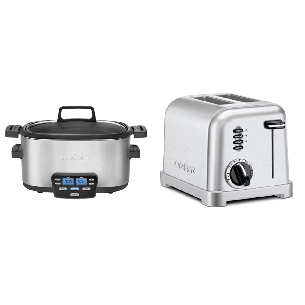 Cuisinart MSC-600 3-In-1 Cook Central 6-Quart Multi-Cooker Slow Cooker Brown Saute Steamer CPT-160 Metal Classic 2-Slice Toaster Brushed