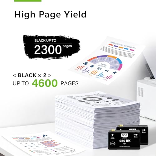 Image of 950XL Black Ink Cartridge High Yield Compatible for HP 950 950XL Ink Cartridges Combo Pack Work with OfficeJet Pro 8600 8610 8620 8100 8630 8660 8640 8615, 2 Black