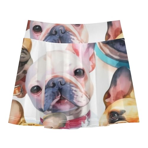 Watercolor French Bulldog Faces Athletic Shorts for Girls Skorts Skirts with Shorts Floral Little Girl 3t