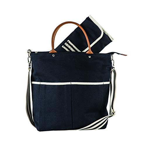 Tag&Crew Multi Pocket Canvas Diaper Tote With Changing Pad, Sturdy Web Handles & Adjustable Shoulder Strap | Large, Black #TOP4