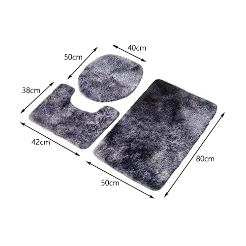 Baoblaze Shaggy Badematten-Set, 3-teilig, mit Toilettendeckelbezug, waschbarer U-Form-Teppich, Rutschfester Teppich, Badezimmerteppich-Sets für die, GRAU – Bild 4
