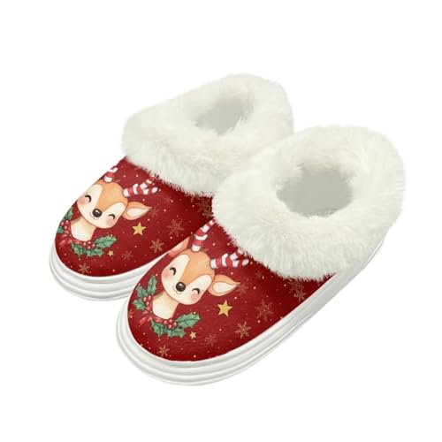 FOR U DESIGNS Christmas Fuzzy Slippers for Women Indoor Home Bedroom Shoes Lightweight House Slipper Non-slip Sole