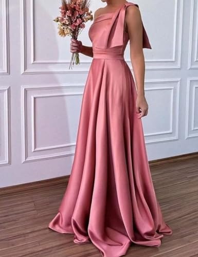 One Shoulder Bridesmaid Dress with Pockets Satin Long Prom Dress A Line Cocktail Party Gown BS2164