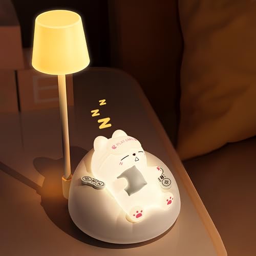 YGVQN Luz Nocturna Niños, Luces Nocturna Bebé Gatito Lindo, 3 Modos de Luz & Rotación 360°, Lámpara Animal USB Recargable para Dormitorio, Lámpara Nocturna Ajustable Portátil con Luces Cálida