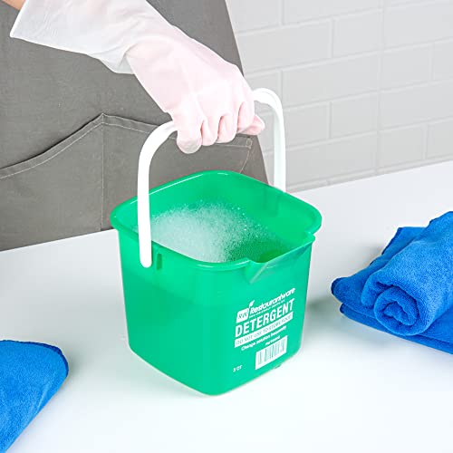 Restaurantware Clean 3 Quart Cleaning Buckets, 10 Detergent Square Buckets - With Measurements, Built-In Spout & Handle, Green Plastic Utility Buckets, For Home Or Commercial Use #TOP4