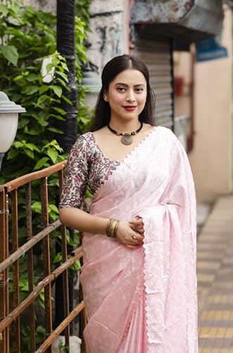 Image of Panzora Women's Soft Crepe Silk Saree With Contrast Blouse Piece.