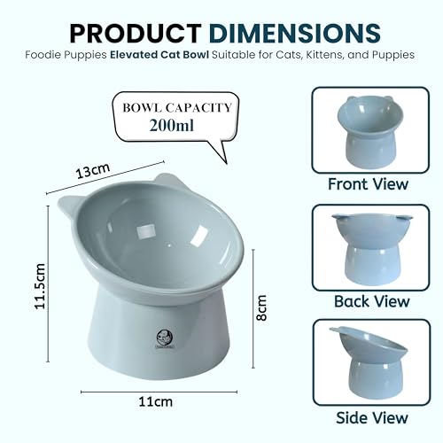 Image of Foodie Puppies Elevated Cat Bowl Feeder Food Water Feeder Bowl for Cats, Kittens & Puppies | Persian Cat Food Bowl Tilted Raised Bowl Anti Vomiting 15 Slanted Bowl (Color May Vary)