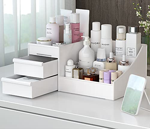 Xiou Makeup Desk Organizer With Drawers - Countertop Organizer For Cosmetics, Vanity Holder For Lipstick, Brushes, Lotions, Eyeshadow, Nail Polish And Jewelry (White) #TOP6