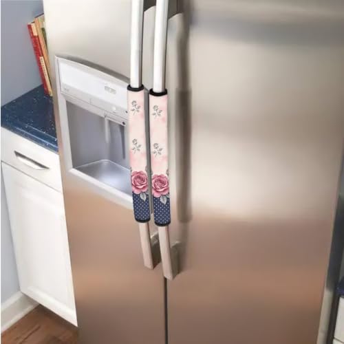 Image of Refrigerator Door Handle Covers Set of 6 Kitchen Electrical Appliance Decor Handles Keep Clean Anti-Slip Fridge Accessories Home Decor, Pink Rose Polka Dots