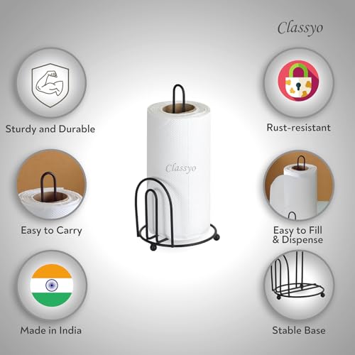 Image of Classyo Metal Tissue Roll Holder for Kitchen, Tissue Paper Holder for Bathroom and Dining Table, Kitchen Roll Stand, Paper Towel Stand (10 inch) (Pack of 1, U Design)
