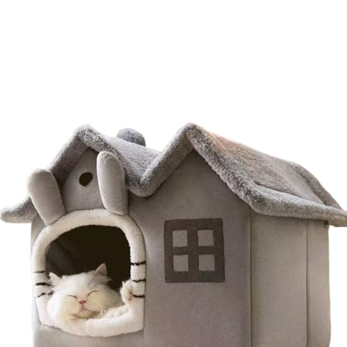 qingshenyi ペットハウス 猫ハウス 猫寝台 ドーム型 犬 猫 ベッド ペット ハウス 洗える ふわふわ あったかい 折りたたみ式 寒さ対策 かわいい 防寒 柔らかくて暖かい 滑り止め 小型犬 小動物用 キャット こたつ 寝袋 (L)