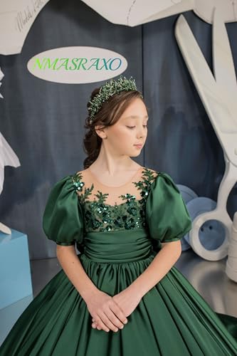MASRAXO Satin Flower Girl Dress for Wedding Lace Appliques - First Communion Dress Princess Pageant Ball Gown Dress3