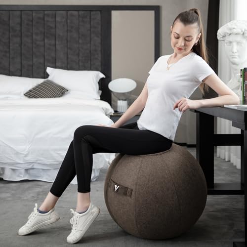 Image of Sitting Ball Chair for Office and Home, Pilates Exercise Yoga Ball with Cover for Balance, Stability and Fitness, Ergonomic Posture Exercise Ball Seat with Handle and Pump