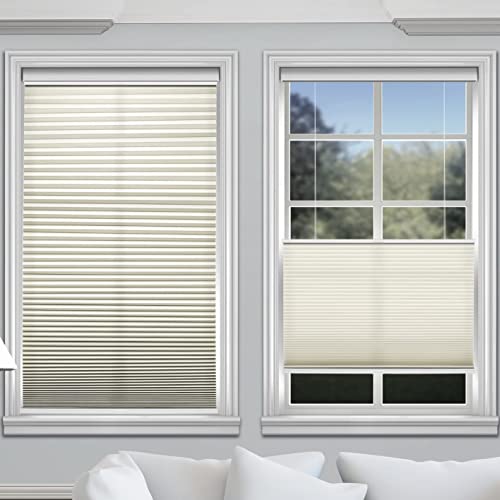Abocide Custom Light Filtering Cordless Cellular Shades, Top Down Bottom Up Pleated Window Blinds, 1.5'' Single Cell Honeycomb Shades For Bedroom, Kitchen, Bathroom (Beige,Light Filtering) #TOP24