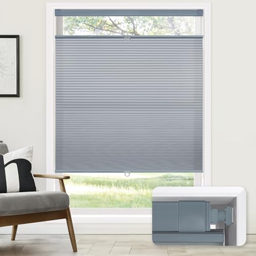 LazBlinds No Tools No Drill Cordless Cellular Shades, Top Down Bottom Up (TDBU) Honeycomb Shades for Home, Light Filtering Thermal Insulation Blinds for Windows, 20" W x 48" H, Dark Grey