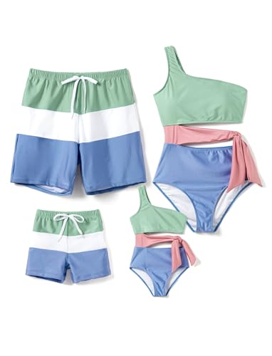 Image of PATPAT Family Matching Swimsuits: Mommy and Me One Shoulder Colorblock Bathing Suits One Piece Swimwear Sets