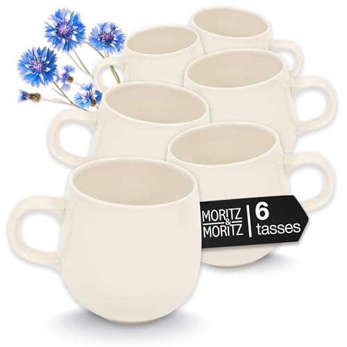 Moritz & Moritz ALHAMBRA - Lot de 6 tasses à café - Crème - Environ 500 ml - En porcelaine de qualité supérieure - Design élégant avec anse - Pour café, thé, chocolat chaud, cappuccino