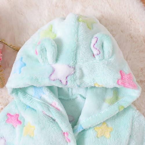Toddler Boys Girls Soft Plush Fleece Hooded 𝐁ath𝗿obe Star Print Flannel 𝗥obe Winter 𝗡ight Girls Girls 5t Pajamas3