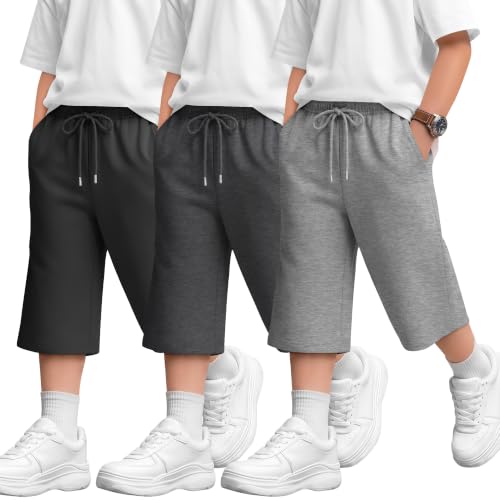 Mumucove 3 Pack Boys' Capri Pants, 3-Color, 9-10 Years