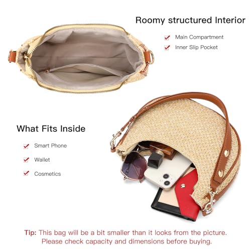 Women's Small Straw Woven Shoulder Bag Hobo Beach Purse for Summer Lightweight Handbag with Adjustable Strap3