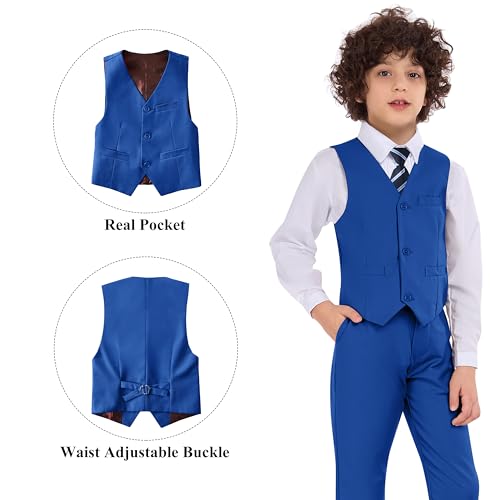 Image of Boys Suit Vest Kids Formal Waistcoat Vest with Pockets Adjustable Back Strap Vest for Wedding Piano Performance